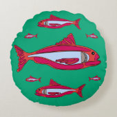 緑の装飾用クッションと赤魚2025 ラウンドクッション (正面)
