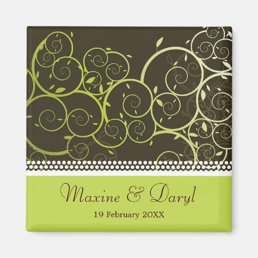 緑の装飾用スパイラル春つる植物の日付を保存 マグネット (正面)