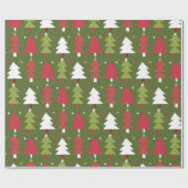 緑の裏地を持つクリスマスツリーと雪片 ラッピングペーパー (フラット)