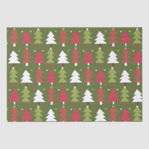 緑の裏地を持つクリスマスツリーと雪片 薄葉紙