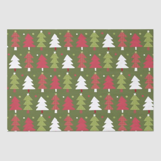 緑の裏地を持つクリスマスツリーと雪片 薄葉紙 (正面)