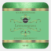 緑の製品ラベルの華美金ゴールドデコーフェイクルロゴ スクエアシール (正面)