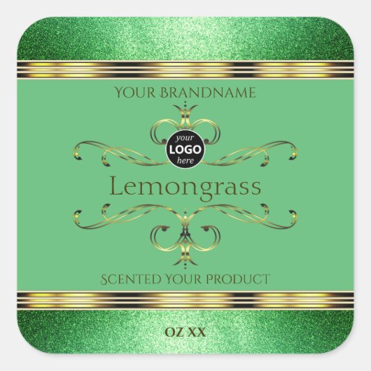 緑の製品ラベルの華美金ゴールドデコーフェイクルロゴ スクエアシール (正面)