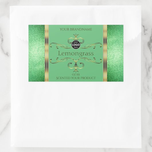 緑の製品ラベルの華美金ゴールドデコーフェイクルロゴ 長方形シール (バッグ)