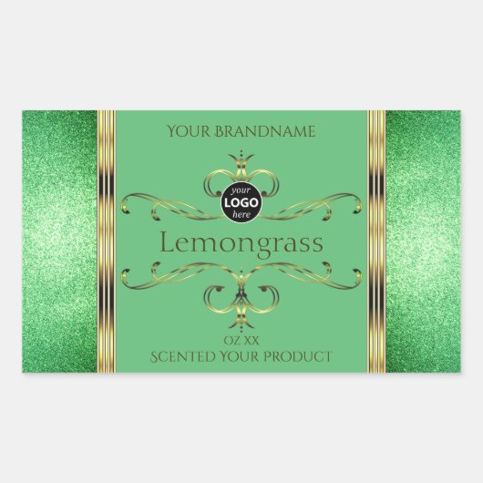 緑の製品ラベルの華美金ゴールドデコーフェイクルロゴ 長方形シール (正面)