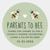 緑の親ビー赤ちゃんシャワーお気に入りステッカー ラウンドシール (正面)