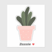 緑の観葉植物ピンクのポット透明ステッカー シール (シート)