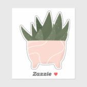 緑の観葉植物ピンクのポット透明ステッカー シール (シート)