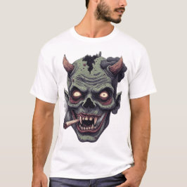 緑の角のあるモンスター グラフィック Tシャツ