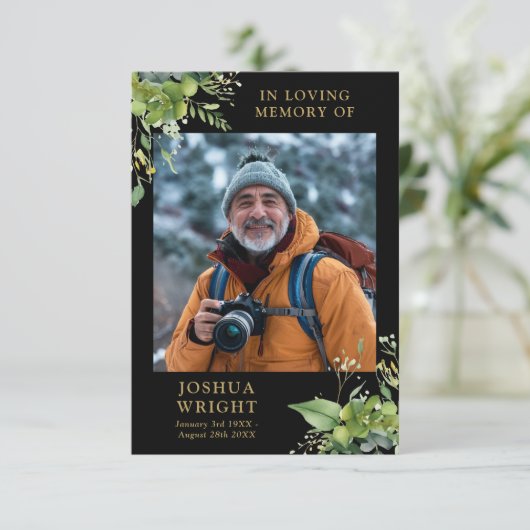 緑の記念葬式祈りの言葉写真カード (スタンド正面)