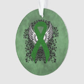 緑の認識度リボン（翼あり） オーナメント (正面)