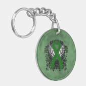 緑の認識度リボン（翼あり） キーホルダー (正面左)