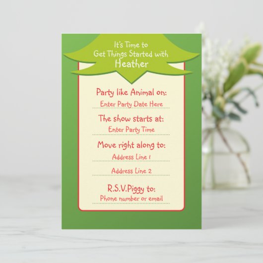 緑の誕生日の招待状がある簡単 招待状 (スタンド正面)