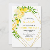 緑の誕生日パーティーが開催されるレモンと花 招待状 (正面)