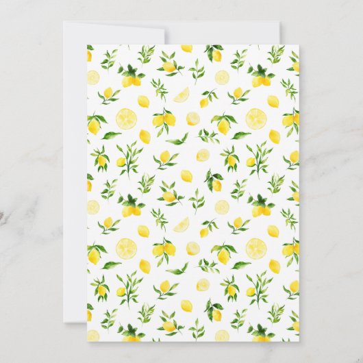 緑の誕生日パーティーが開催されるレモンと花 招待状 (裏面)
