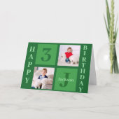 緑の誕生日フォトコラージュパーソナライズされたキッズ カード (正面)