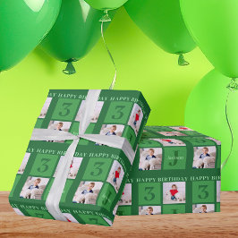 緑の誕生日フォトコラージュパーソナライズされたキッズ ラッピングペーパー