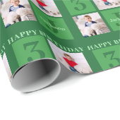 緑の誕生日フォトコラージュパーソナライズされたキッズ ラッピングペーパー (ロールコーナー)