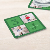 緑の誕生日フォトコラージュパーソナライズされたパーティー スクエアペーパーコースター (アングル)