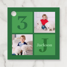 緑の誕生日フォトコラージュパーソナライズされたパーティー フェイバータグ