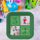 緑の誕生日フォトコラージュパーソナライズされたパーティー ペーパープレート