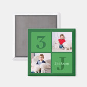 緑の誕生日フォトコラージュパーソナライズされたパーティー マグネット (正面/裏面)