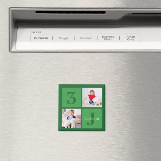 緑の誕生日フォトコラージュパーソナライズされたパーティー マグネット (インサイチュ (食洗機))