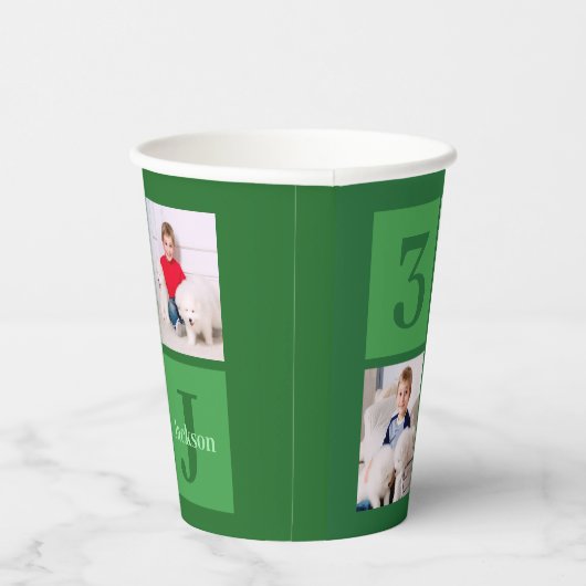 緑の誕生日フォトコラージュパーソナライズされたパーティー 紙コップ (右)