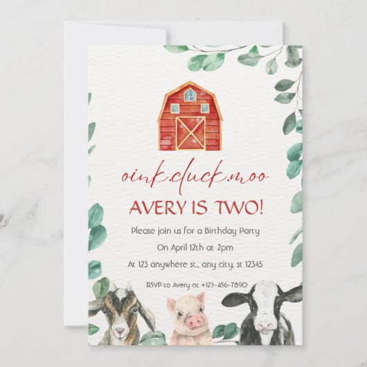 緑の誕生日会を開催する動物の里親 招待状 (正面)