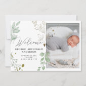 緑の誕生発表の写真カード 案内状 (正面)