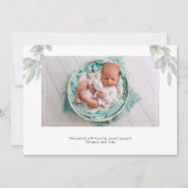 緑の誕生発表の写真カード 案内状 (裏面)