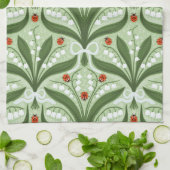 緑の谷のユリとテントウムシの対称性 キッチンタオル (折り畳み)