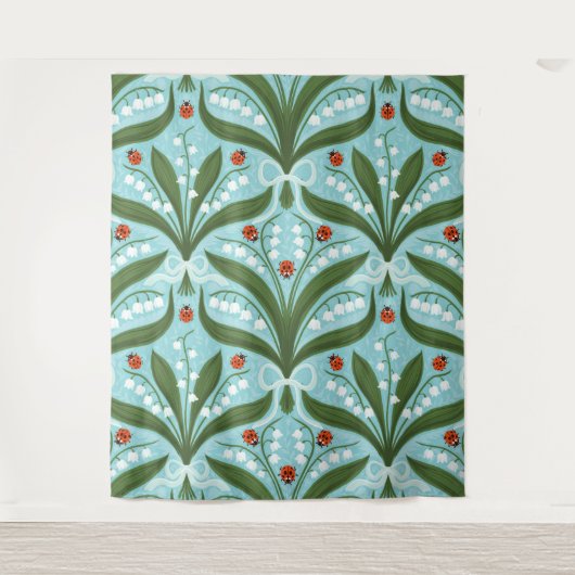 緑の谷のユリとテントウムシの対称性 タペストリー (正面)