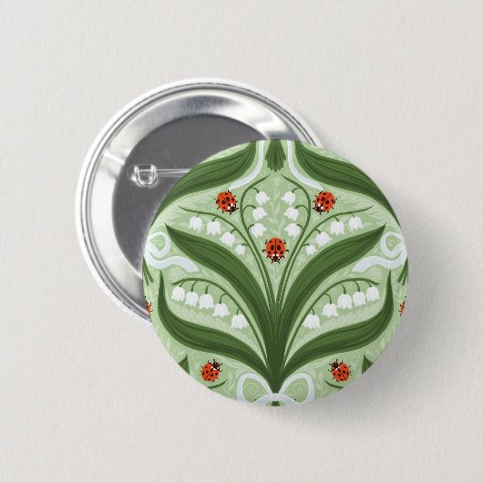緑の谷のユリとテントウムシの対称性 缶バッジ (正面&裏面)