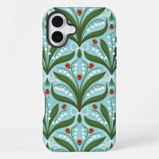 緑の谷のユリとテントウムシの対称性 iPhoneケース (裏面)