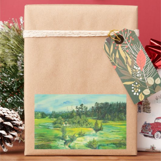 緑の谷の水色 長方形シール (クリスマス)
