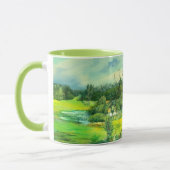 緑の谷の絵 水彩画 マグカップ (左)