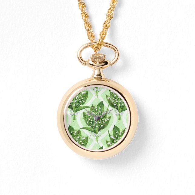 緑の谷の花のユリの花束 腕時計 (正面)