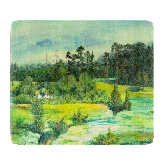 緑の谷絵画の水色 カッティングボード (正面)