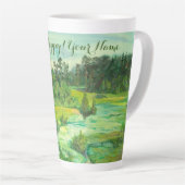 緑の谷絵画の水色 カフェラテマグ (右アングル)