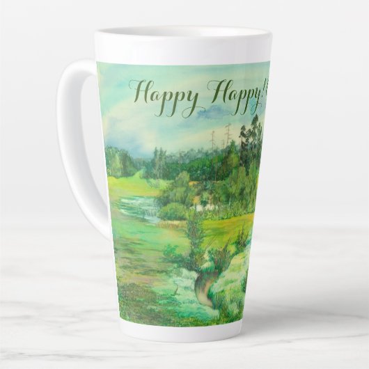 緑の谷絵画の水色 カフェラテマグ (左アングル)