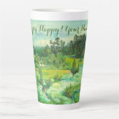 緑の谷絵画の水色 カフェラテマグ (正面)