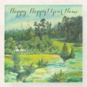 緑の谷絵画の水色 ガラスコースター (正面)