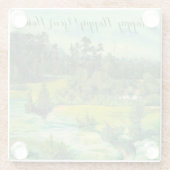 緑の谷絵画の水色 ガラスコースター (裏面)