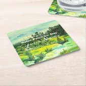 緑の谷絵画の水色 スクエアペーパーコースター (アングル)