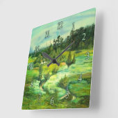 緑の谷絵画の水色 スクエア壁時計 (傾斜)