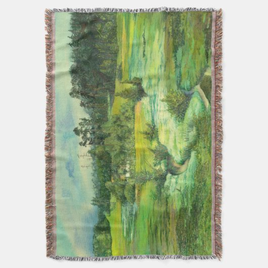 緑の谷絵画の水色 スローブランケット (正面縦)