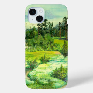 緑の谷絵画の水色 iPhone 15 MINIケース