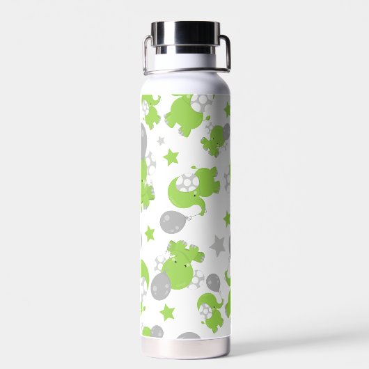 緑の象のパターン，かわいい象，星 ウォーターボトル (背面)