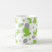 緑の象のパターン，かわいい象，星 コーヒーマグカップ (中央)
